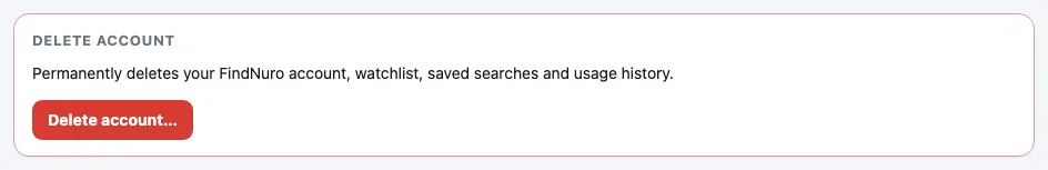 The Delete account card on the Account page