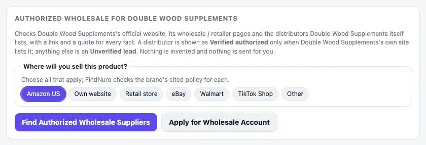 The Authorized wholesale card with the sales-channel picker